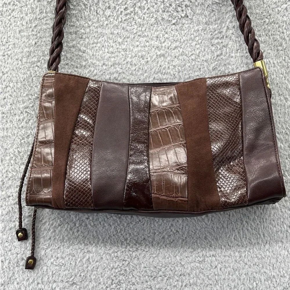 Relic Brown Faux Leather Purse Vegan Handbag 80s Inspired Patchwork Shoulder Bag